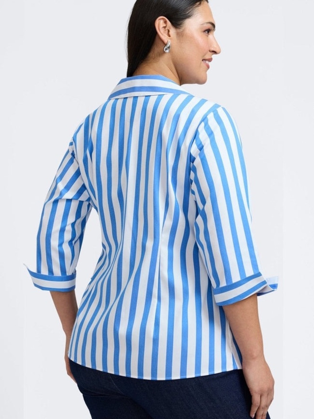 Foxcroft- Salina Plus Springtime Stripe 3/4 Sleeve Shirt - Picture 4 of 15